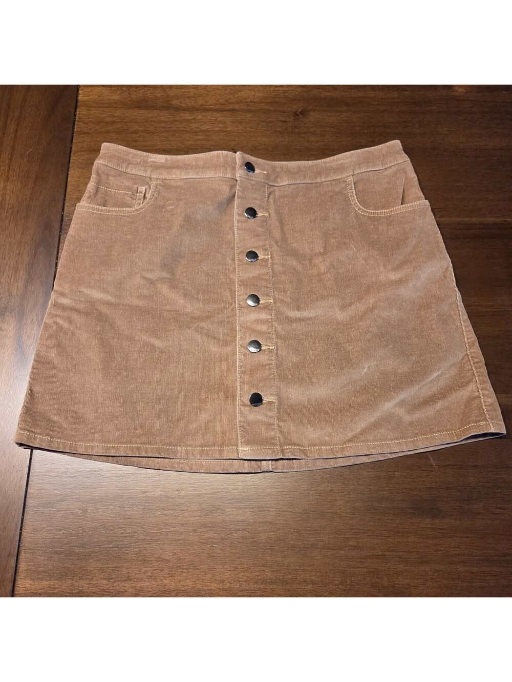 Express Corduroy Mini Skirt Size 12 Tan Brown High Waisted Button Front